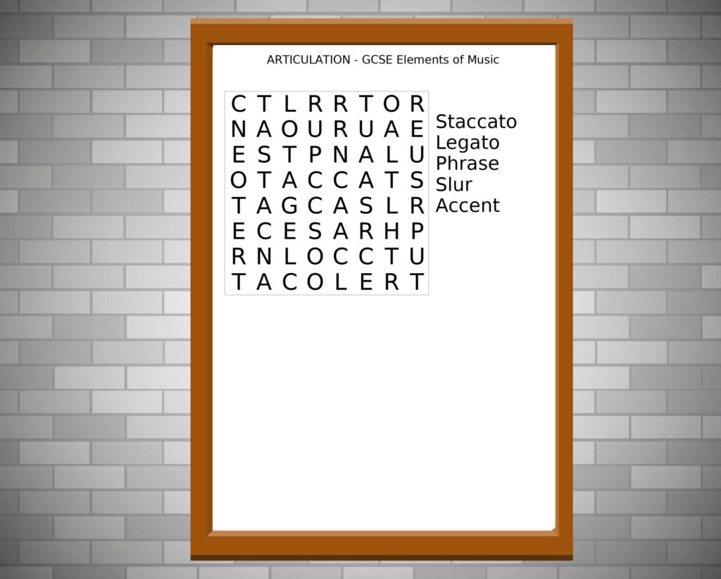 GCSE Music Articulation Wordsearch