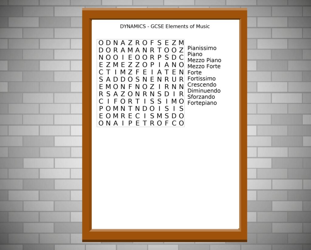 GCSE Music Dynamics Wordsearch