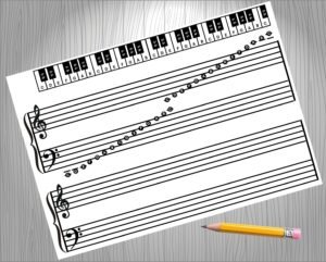 Music Note Chart with Keyboard Diagram and Practice Stave