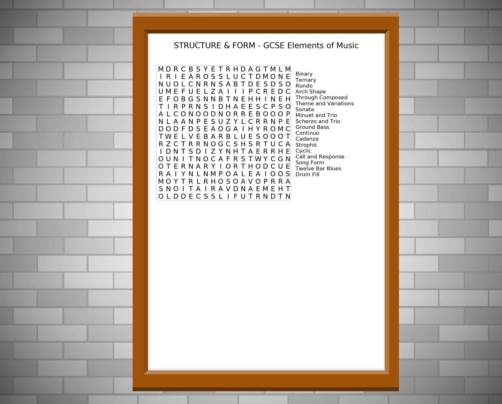 GCSE Music Structure Wordsearch