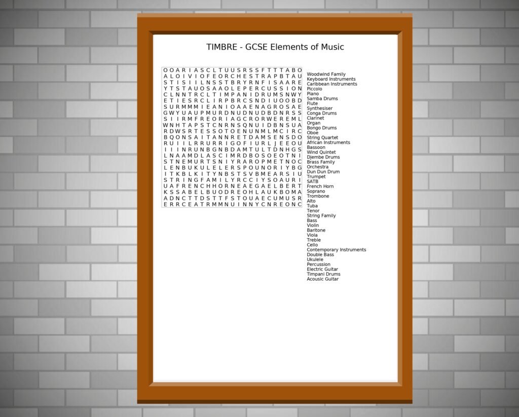 GCSE Music Timbre Wordsearch