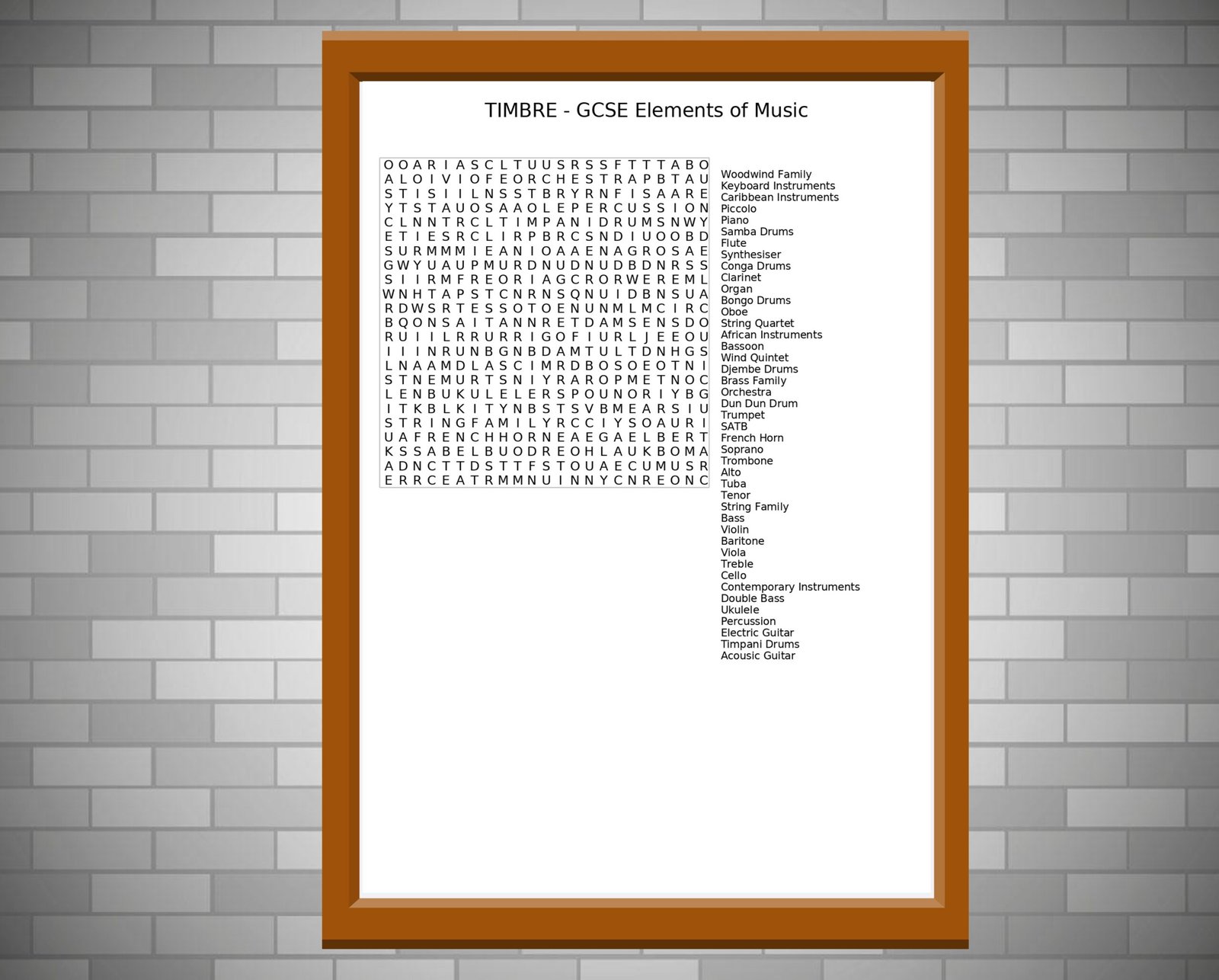 GCSE Music Timbre Wordsearch